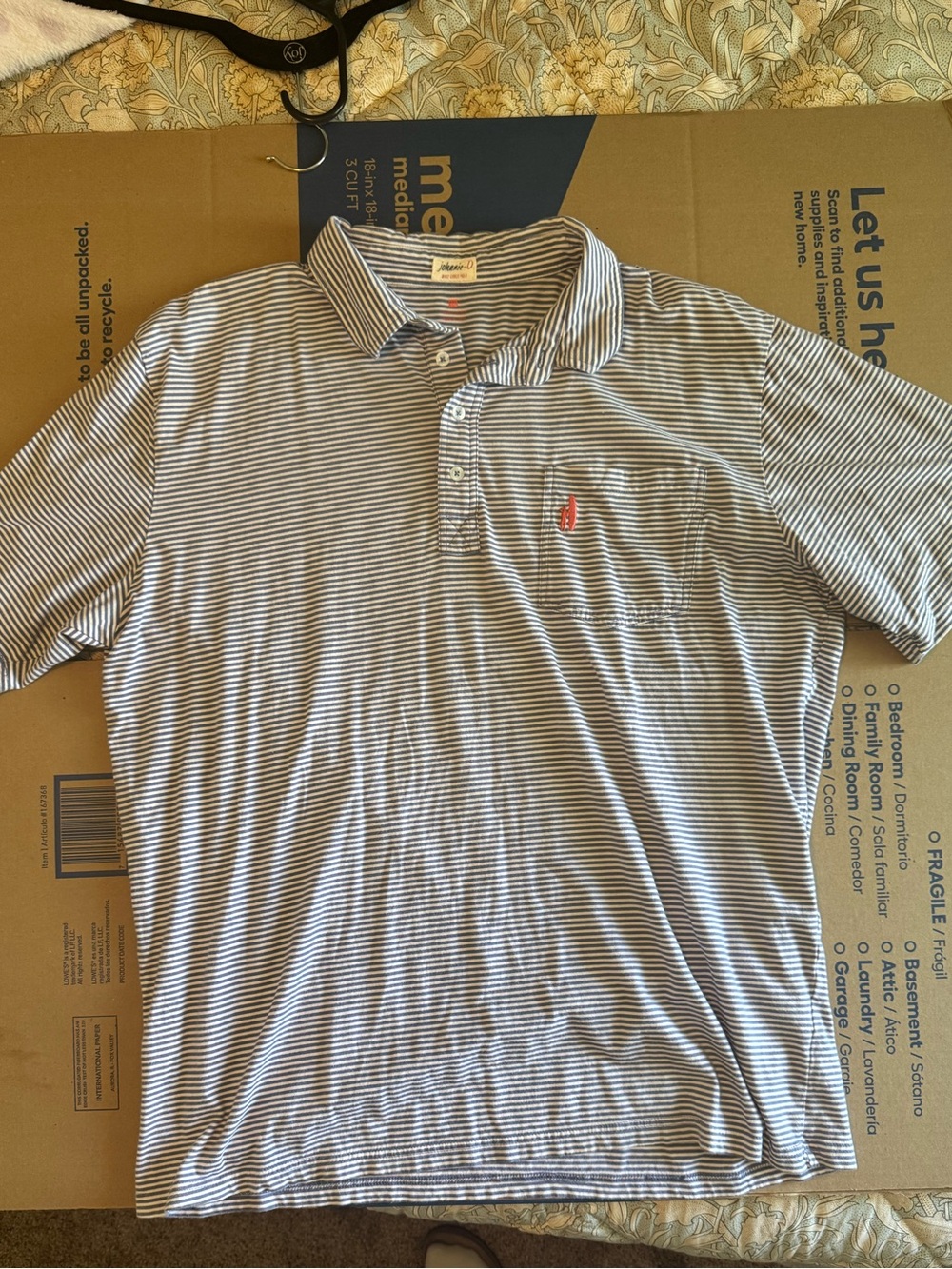Johnnie-O Men’s Striped Polo Shirt - White & blue
